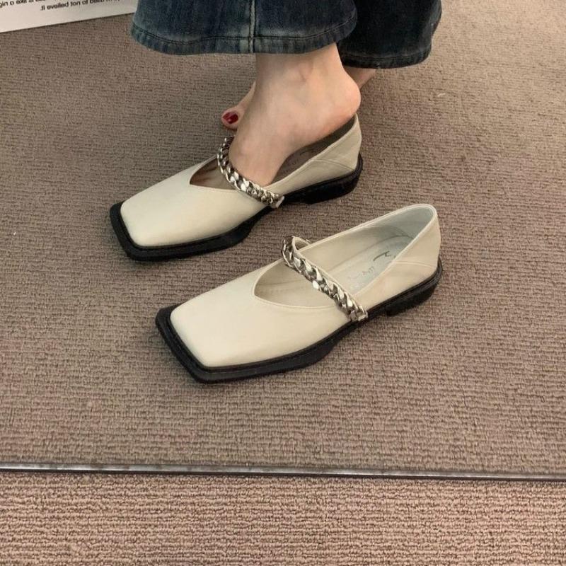 Fashion Spring/Autumn Women's Fashion Leather Flat Heel Loafer Shoes Square Toe Slip on Shallow Ballerina Shoes Ballet Zapatos Muje
