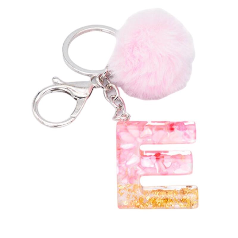 Modischer Schlüsselanhänger mit Plüschball und englischen Buchstaben Kreatives Autozubehör