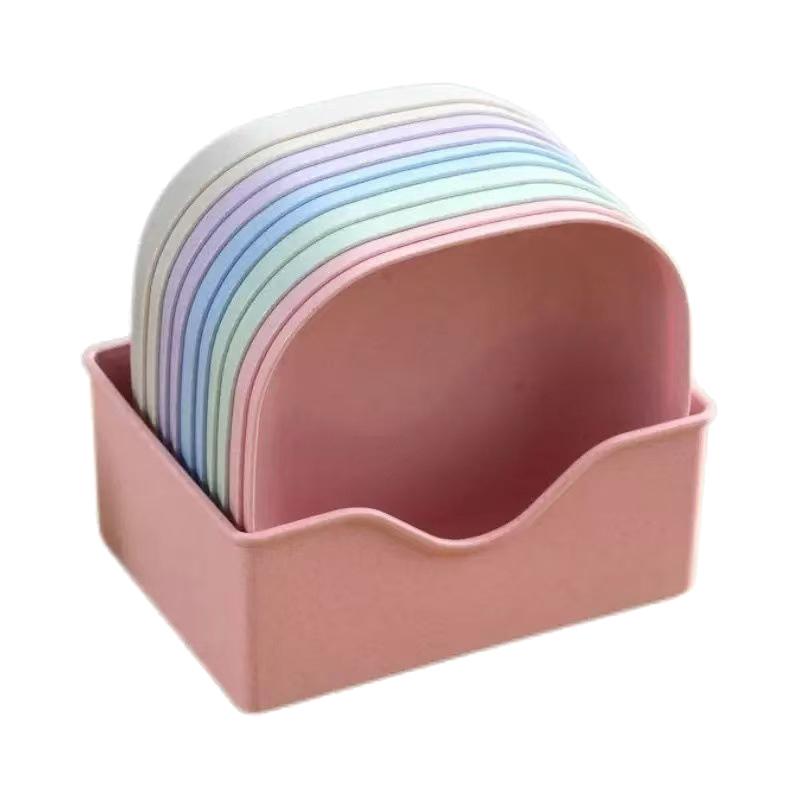 10Pcs Snack Plate Macaron Color Simple Straw Bone Spitting Plate Set Candy Fruit Cookie Cake Storage Tray Kitchen Accessories