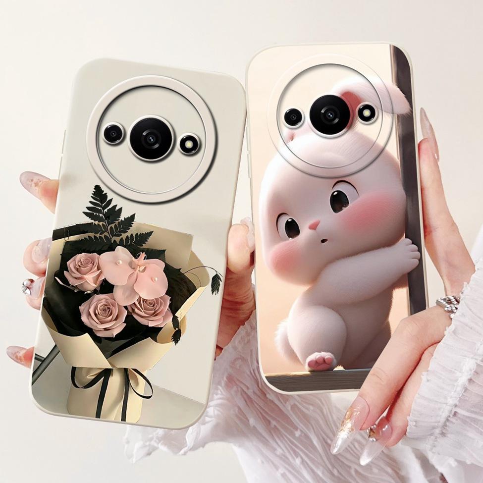 For Redmi A3 4G Phone Case For Xiaomi Poco C61 Cover Silicone Luxury Fashion Flowers Kawaii Cute Cat Painted Shockproof Bumper