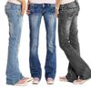 Damskie Jeansy Dzwony z Niskim Stanem Średnio Elastyczne Wąskie Z Haftowanym Denimem Vintage Spłukiwane Bootcut Długie Spodnie 3 Kolory W Magazynie