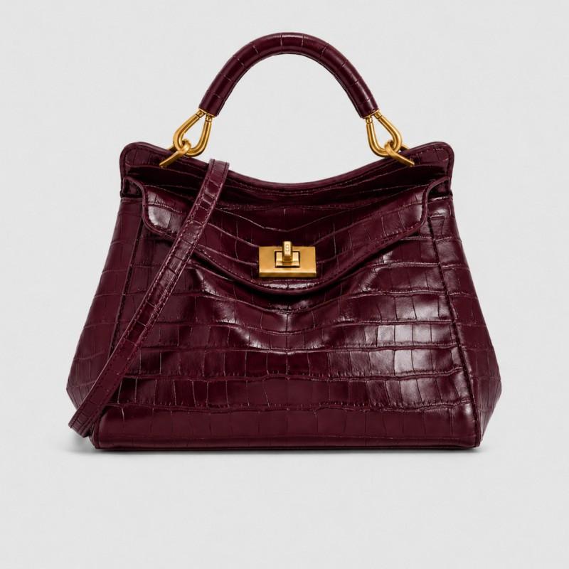 Vintage Stone Texture PU Tote Bag With Lock Crossbody Shoulder Daily Commute