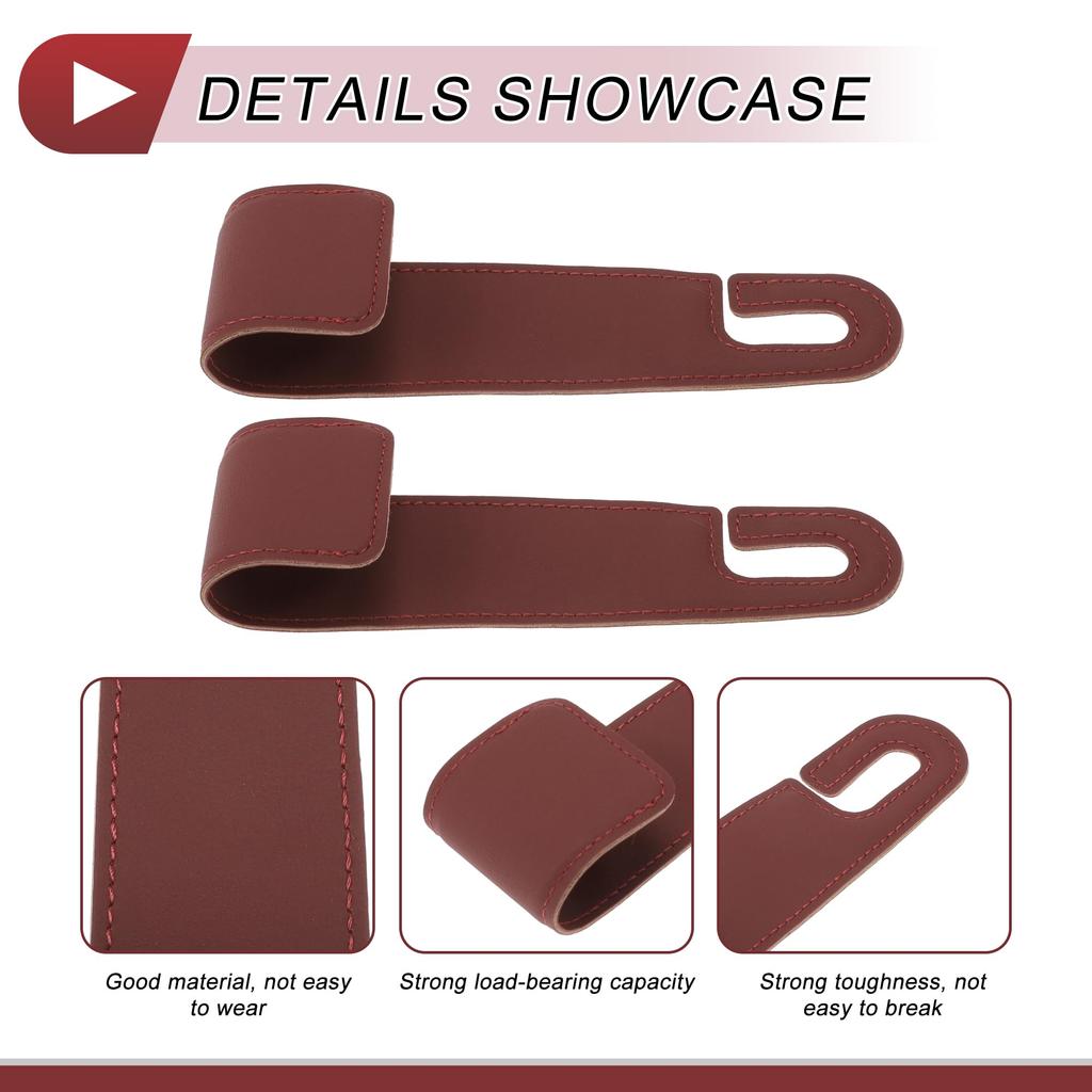 HEROFFIX Handbag Grocery Bag Car Seat Headrest Hooks for Purses and Car Seatback Organizer Wine Red Faux X 2-Pack Bags, Heavy-Duty Hooks, Leather,