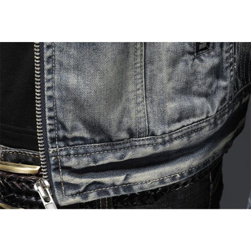 Hochwertige Herren-Jeansjacke Lässig Retro Große Größen Stehkragen Reißverschluss Biker Motorradmantel