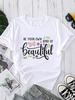 (Asian Size) Letter Cute Trend 90s Short Sleeve T-shirts Women's Clothing Print Fashion Female Casual Top T O-neck Graphic Tee