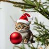 10Pcs Car Rearview Mirror Pendant 2D Acrylic Cat Charm Christmas Tree Ornament Car Interior Accessory
