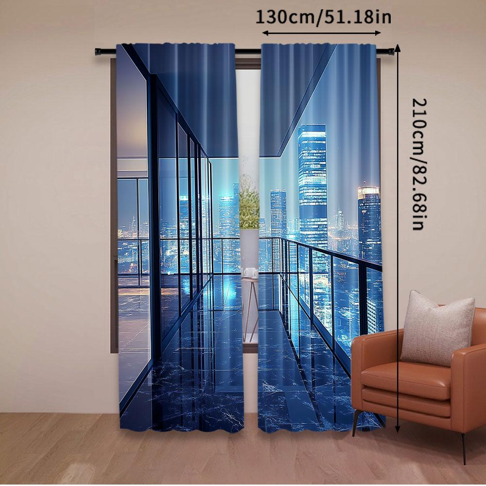 2Pcs Aerial View City Landscape Curtain New York City Night View Backdrop Skyscraper For Living Room Bedroom