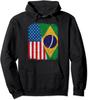 Moletom com Capuz Unissex Bandeira Americana Brasileira Metade EUA Brasil Raiz Orgulhoso