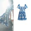 Summer New Product Women's Clothes Square Collar Lantern Short Sleeve Doll Upper Body Shrink Ruffle Dress 1277412