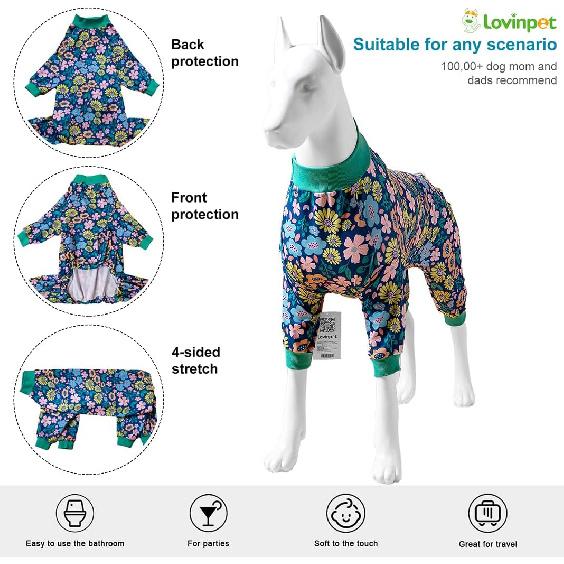 LovinPet Dog Pajamas Large Size Dog, Big Dog Clothes, Post Surgery Onesie, Lightweight Fabric Pitbull Pullover Pajamas, Puppy Pajama, Pitbull
