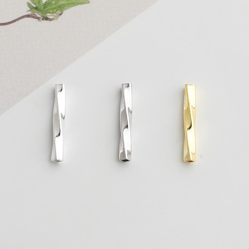Gold-Plated S925 Sterling Silver Twisted Tube Spacer Beads for DIY Bracelets and Necklaces