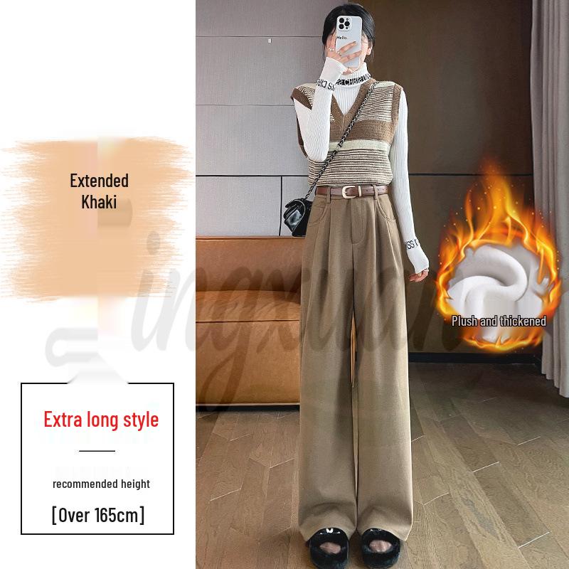2026 Autumn/Winter Velvet High-Waisted Woolen Wide-Leg Floor-Length Pants for Women