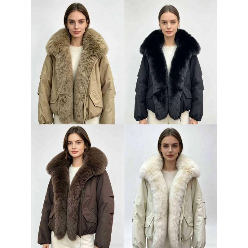 Womens Short Puffer Coat With Detachable Faux Fur Collar Loose Warm Cotton-Padded Jacket Winter