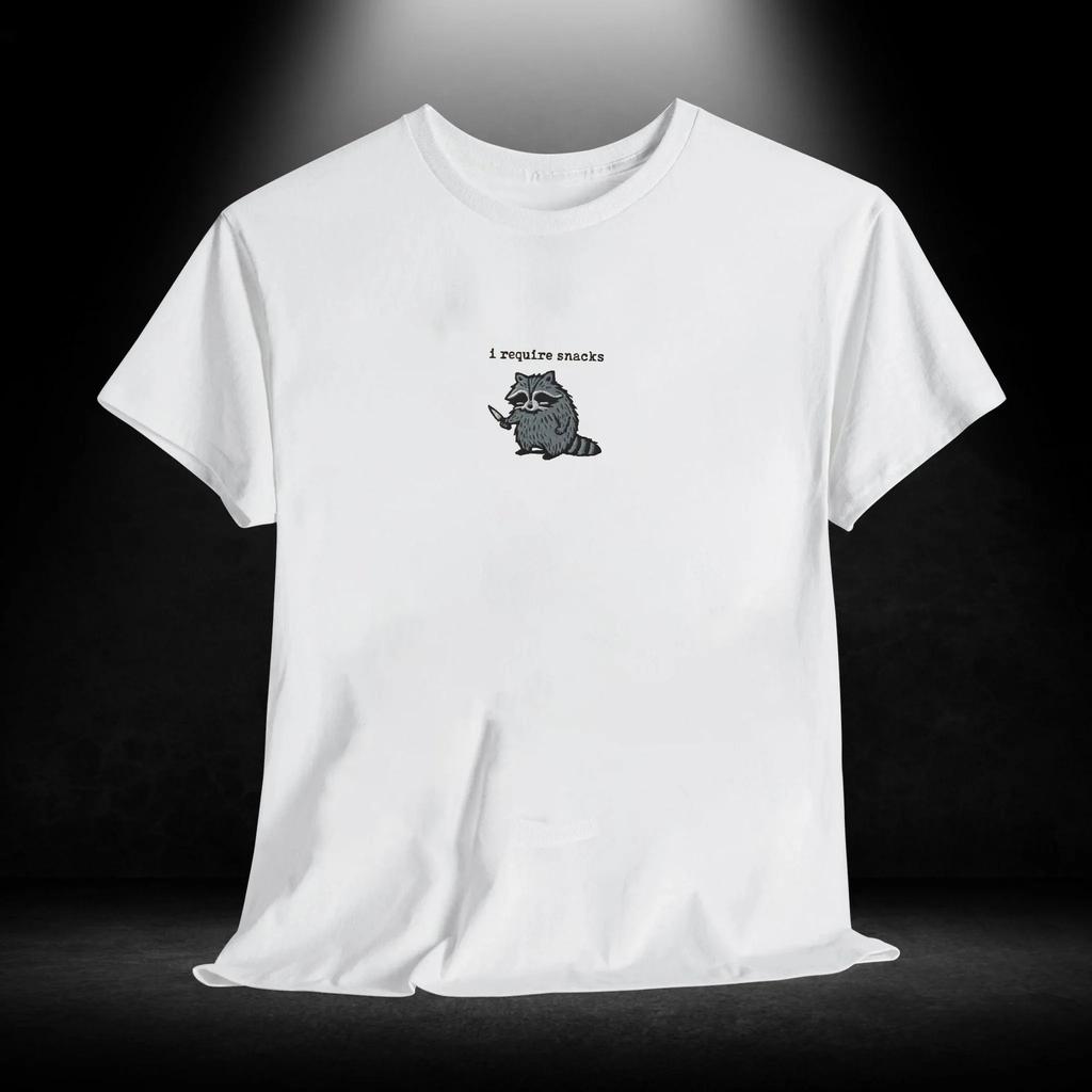 Men's Summer T-shirt I Require Snacks Raccoon Print Crew Neck Short-sleeved Top Casual Loose Sportswear Fashion Homewear