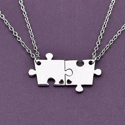 4Pcs Interlocking Jigsaw Puzzle Pendant Chain Necklace Family Best Friends Gift