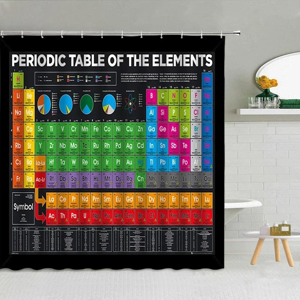 

Chemistry Creative Pattern Shower Curtain Periodic Table Of Elements Polyester Fabric Bathroom Supplies Decor With Hook Washable W60H190(CM)-1 Pcs