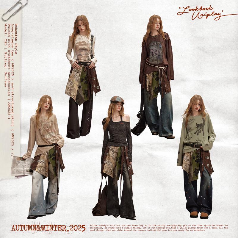 UNIFREE Boho Chic Patchwork Irregular Skirt