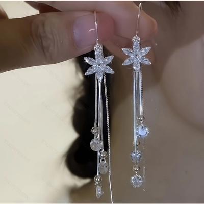 1Pair Fashion Long Tassel Flower Earrings Jewelry Accessories