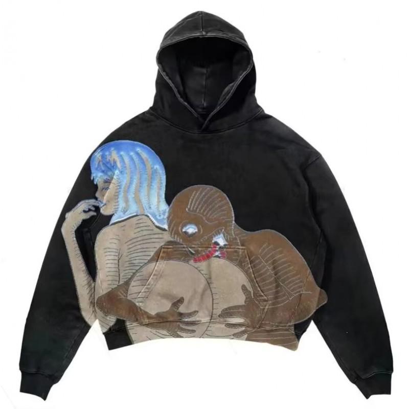 2026 Street Style Monster Print Hoodie Loose Fit Sweatshirt Men Women Cyberpunk Streetwear