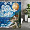 1pc Abstract Art Seaside City Scenery Shower Curtain – Polyester, with 12 Hooks, for Bathroom Decor