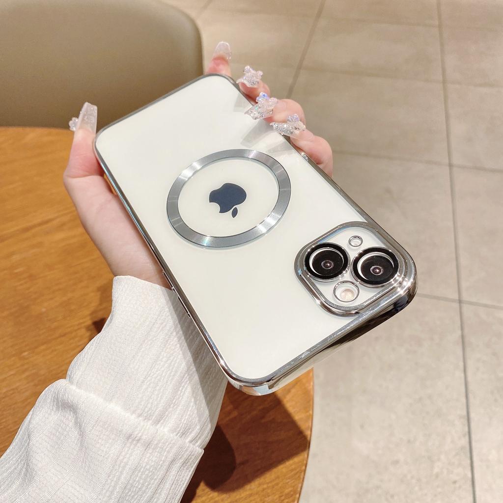 Iphone16 Electroplated Magnetic Attraction Suitable for 16E Fully Wrapped Transparent Tape Lens Film 15 Apple 14 Phone Case Max