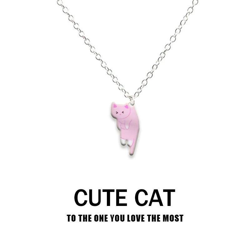 Lovely Creative Cute Cartoon Cat Pendant Necklace for Women Girl Multi Color Kitten Metal Chain Choker Couple Party Gfit Zircon