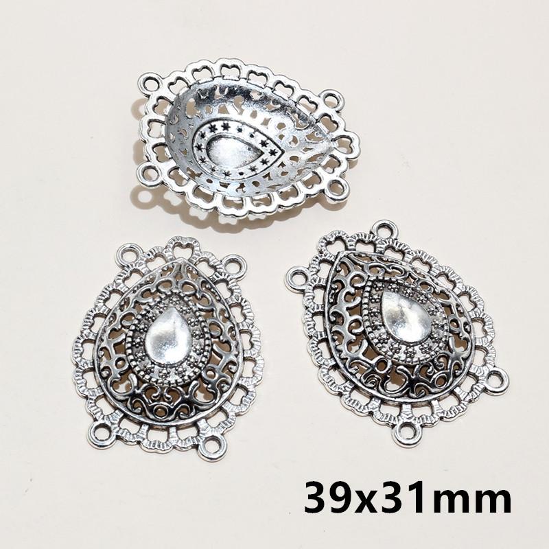 10pcs Antique Silver Plated Bohemian Vintage Flower Connector Charm Pendant DIY Necklace Bracelet Jewelry Making Accessories