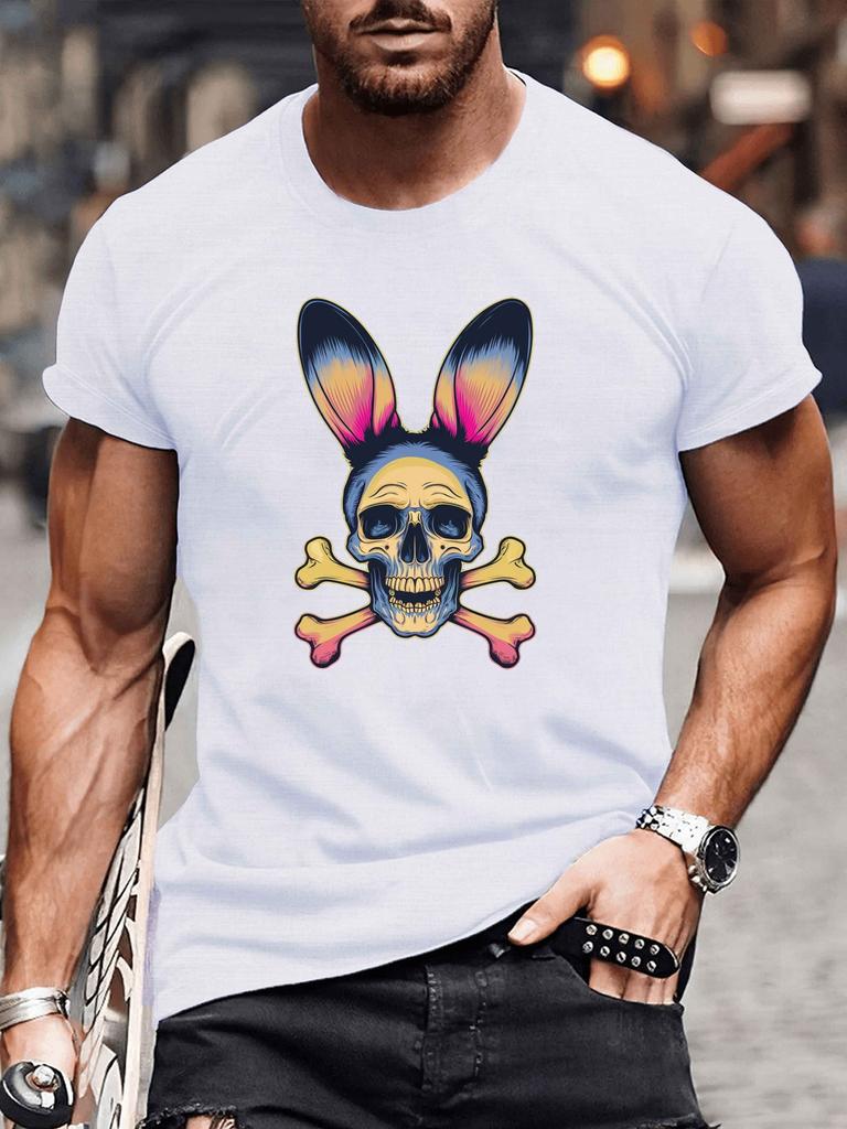 Skeleton Rabbit Graphic Print Men's Luxury Cotton Short Sleeved T-shirt Summer Unisex Men's and Women's Streetwear Trend