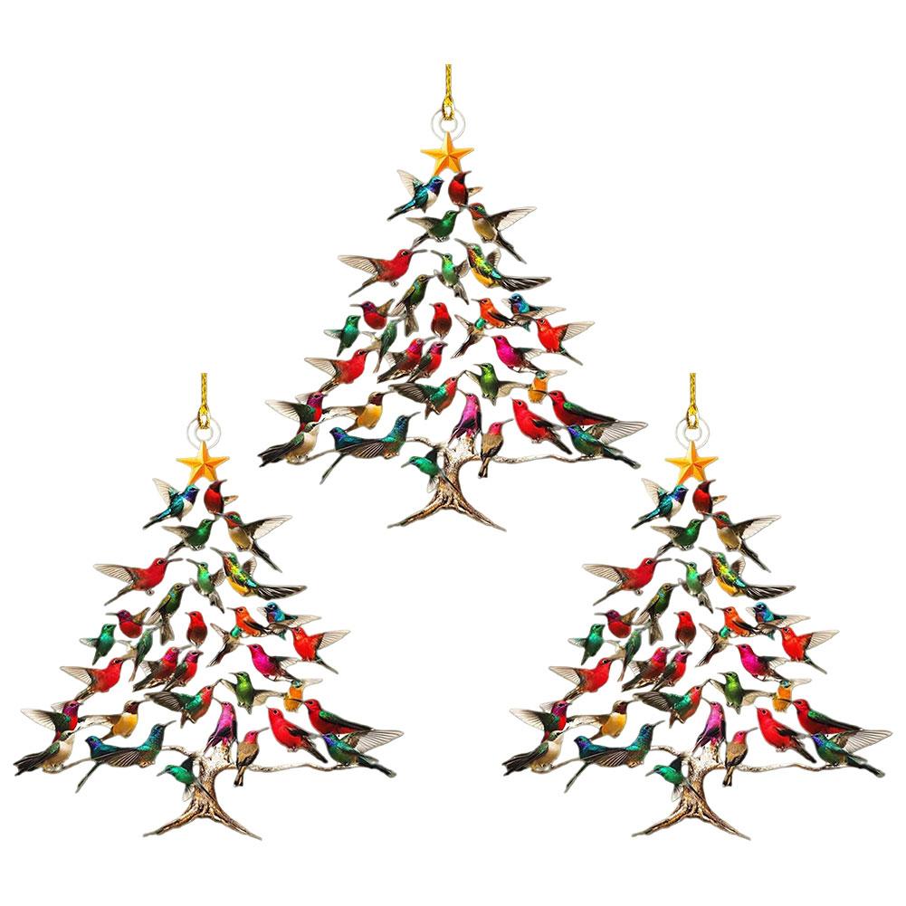 3 PCs Hummingbird Christmas Ornament Colorful Hummingbirds Tree Decor for Yard Courtyard Door Outdoor Windows Decoration