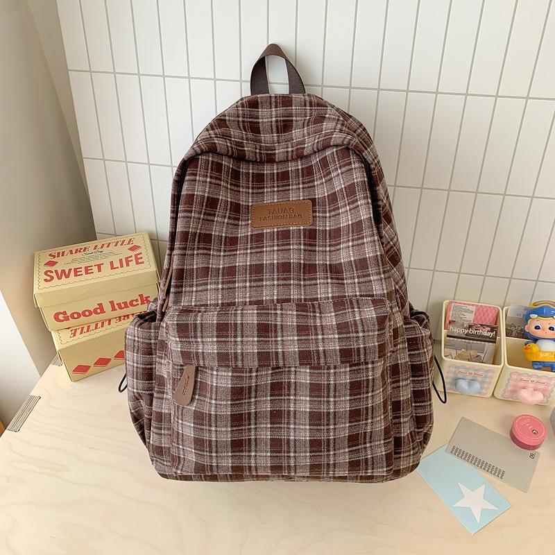 Schoolbag Autumn and Winter New Retro Plaid Backpack Female College Student Korean Version Large Capacity Lightweight Backpack College Style