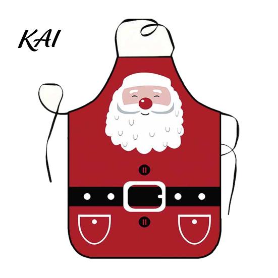 Holiday Housework Bib Christmas Apron with Santa Gingerbread Prints, Waterproof Oil Resistant Cooking Apron, Adjustable Tie for Kitchen Baking