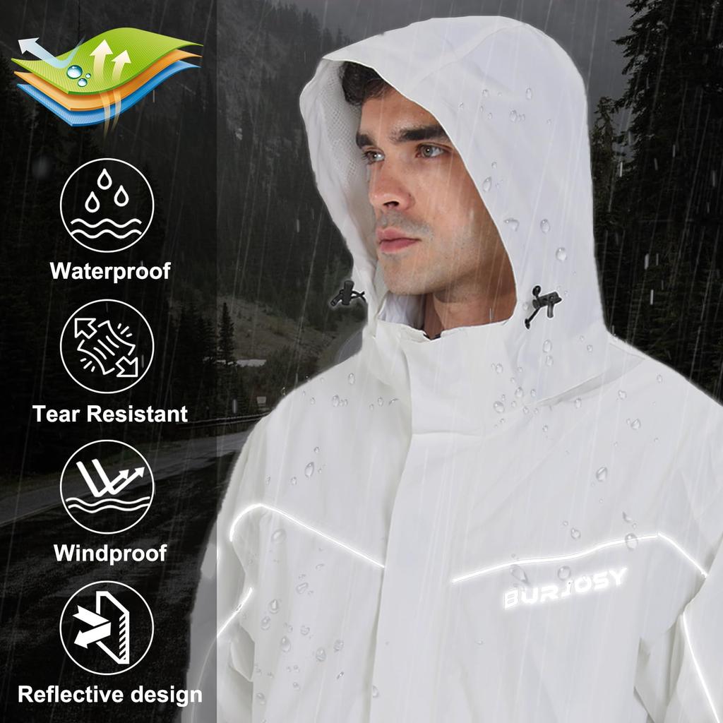 Burjosy Rain Suit and with Storage Perfect for Rainy Season Activities Like and Camping Men's Set, Waterproof, Windproof, Reflective, Breathable,