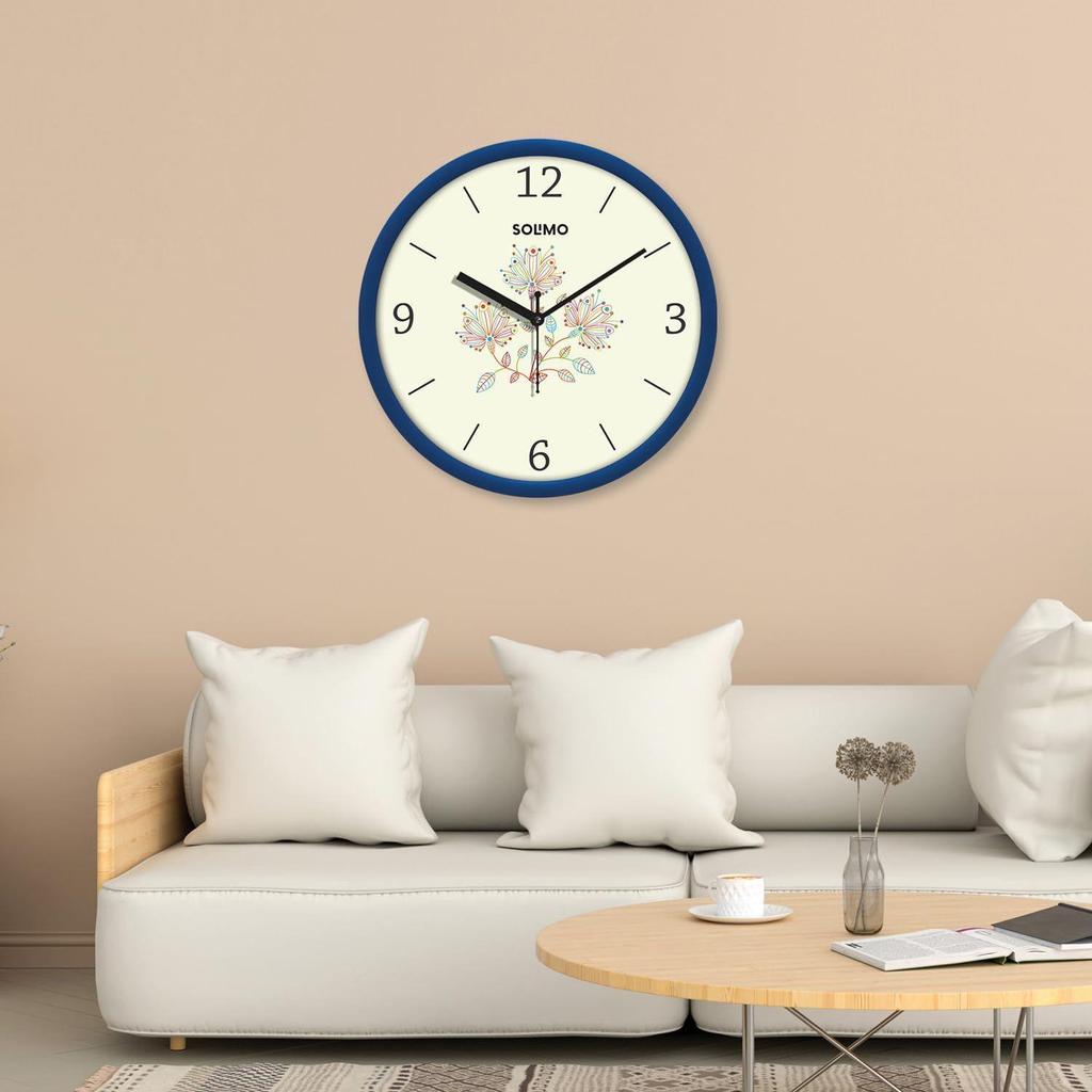 Plastic 11-Inch Classic & Modern and Stylish Flower Print Silent Movement Analog Wall Clock - Turquoise Blue