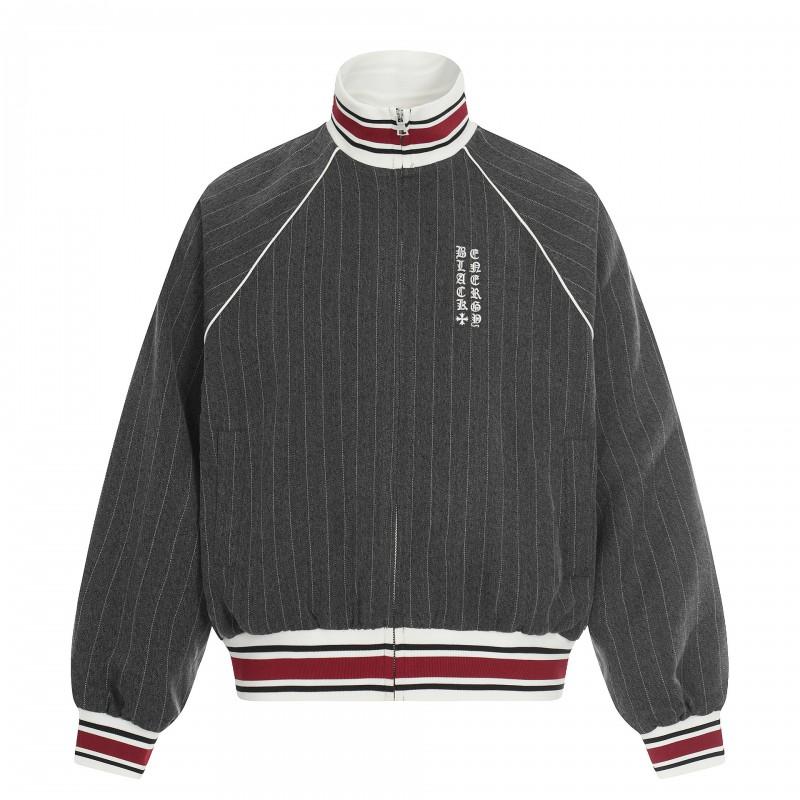 Mens Vintage Baseball Jacket Striped Casual Outerwear Fall Loose Fit Stand Collar Windproof