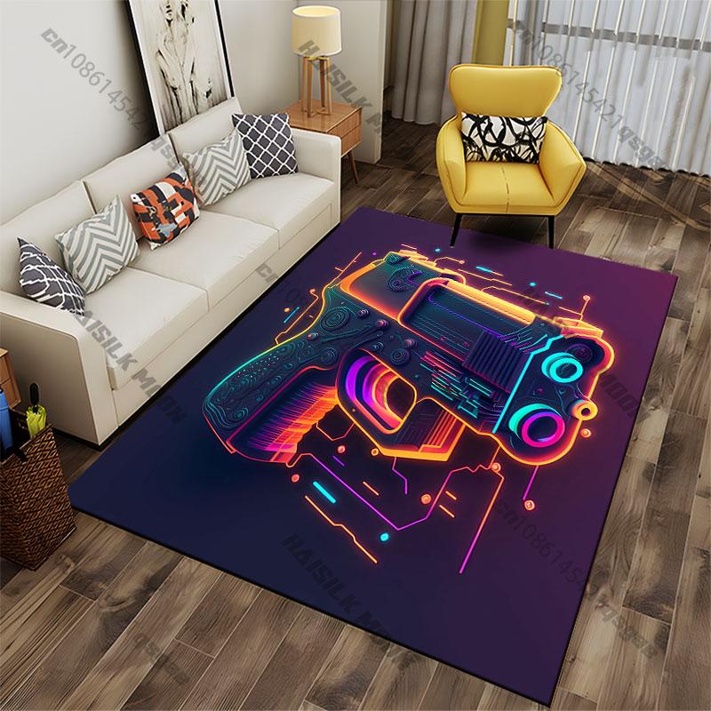 Futuristic neon cyberpunk pistol carpet Yoga living room room decor children's crawling mat doormat area rug games mat