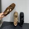 Retro Square Head Suede Light Mouth Single Shoes Women's Autumn New Korean Version Cross Belt Ballet Style Flat Mary Jane Shoes