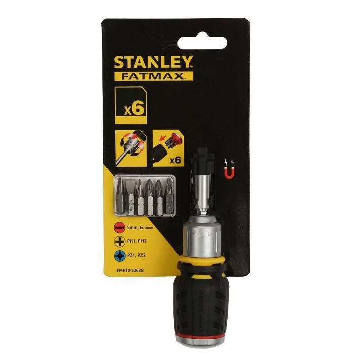 Tournevis à cliquet boule stanley - fatmax + 6 embouts ph, pz, fente - mécanisme 40 dents