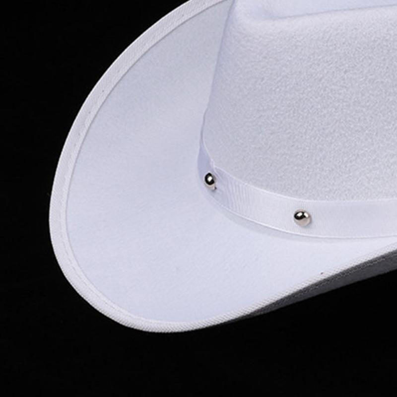 Western Style Cowboy Hat One Size White Cowgirl Hats with Studs Unisex Costume Top Hats Fedora Hat Halloween Props Caps