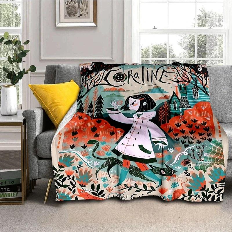 Coraline Animated Movie Throws Blanket Picnic Super Soft kawaii Blanket for Travel Bedding Couch Sofa Bed Blanket Birthday Gift