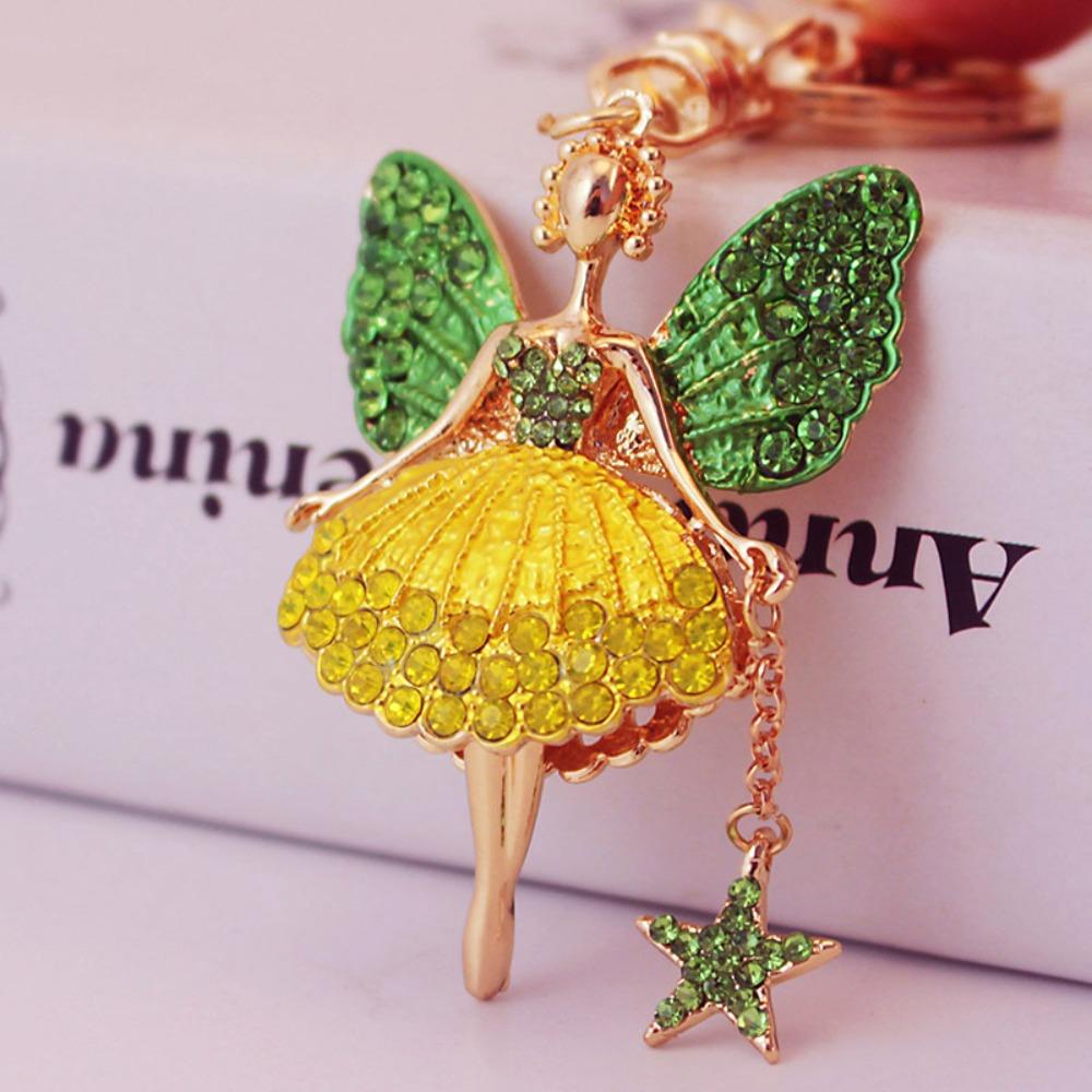 Zircon Rhinestone Girl Pendant Exquisite Car Key Ring Fashion Ballet Girl Keychain  Women