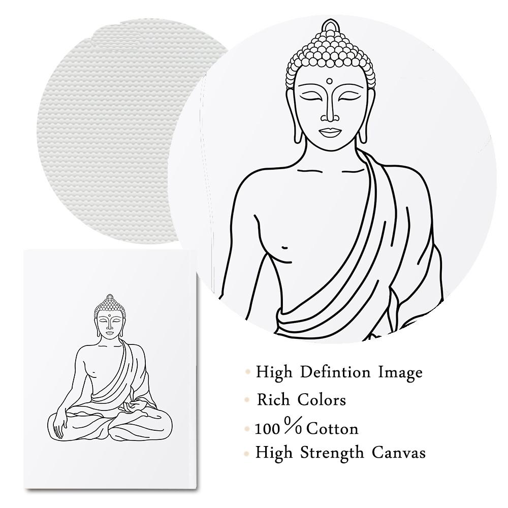 Meditating Buddha Lotus Hamsa Yoga Line Canvas Painting Poster Zen Line Wall Art Prints Boho Pictures for Living Room Home Decor