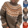 2025 Women's High Neck Jacquard Knit Sweater - Chunky European & American Style Pullover