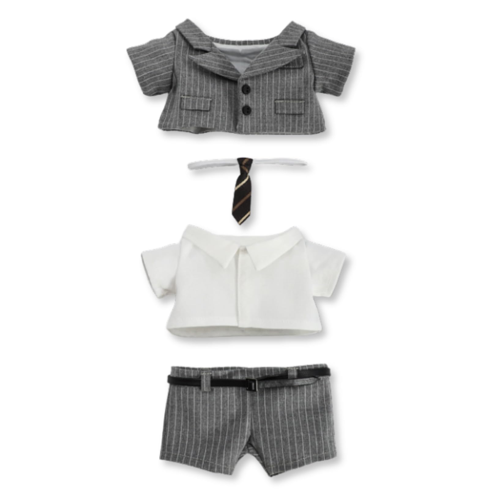 

Letaya Plush Toy Clothes 20cm Suit, White Shirt, Tie, Belt, Doll Outfit, Striped (Gray)