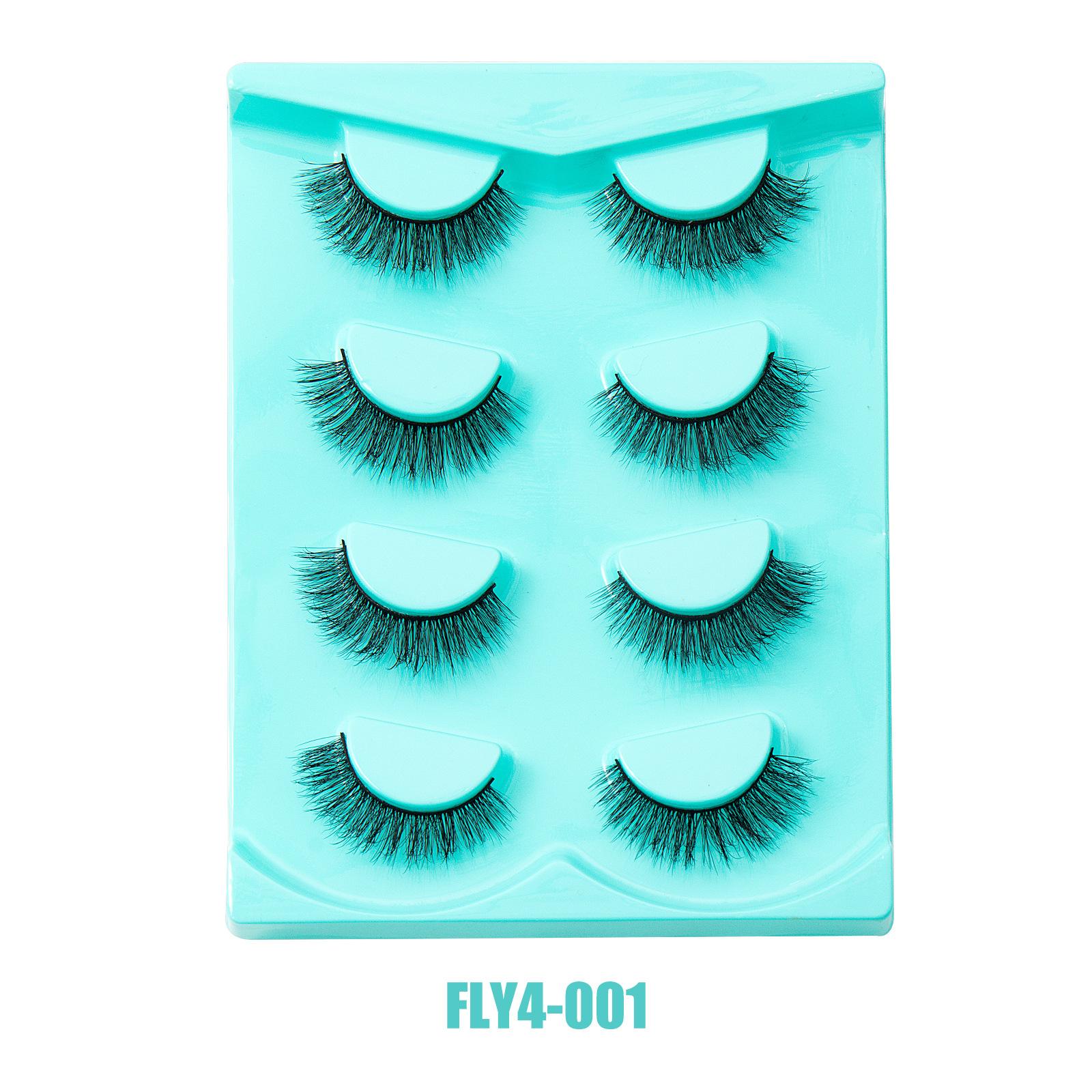

4-Pair Faux Mink False Eyelashes - Angled & Fluffy, Hard Stems for Natural Curl & Volume FLY4-001
