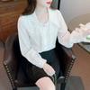 Fashion Autumn New 2024 Casual Long Sleeve Doll Collar White Chiffon Blouse Shirt Women Tops Blouses Shirts J478