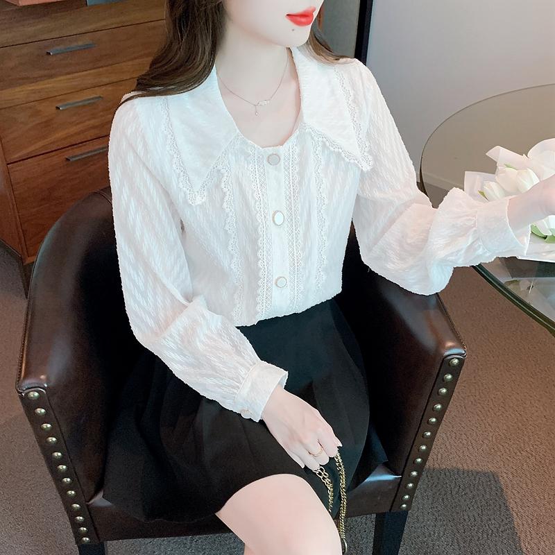 Fashion Autumn New 2024 Casual Long Sleeve Doll Collar White Chiffon Blouse Shirt Women Tops Blouses Shirts J478