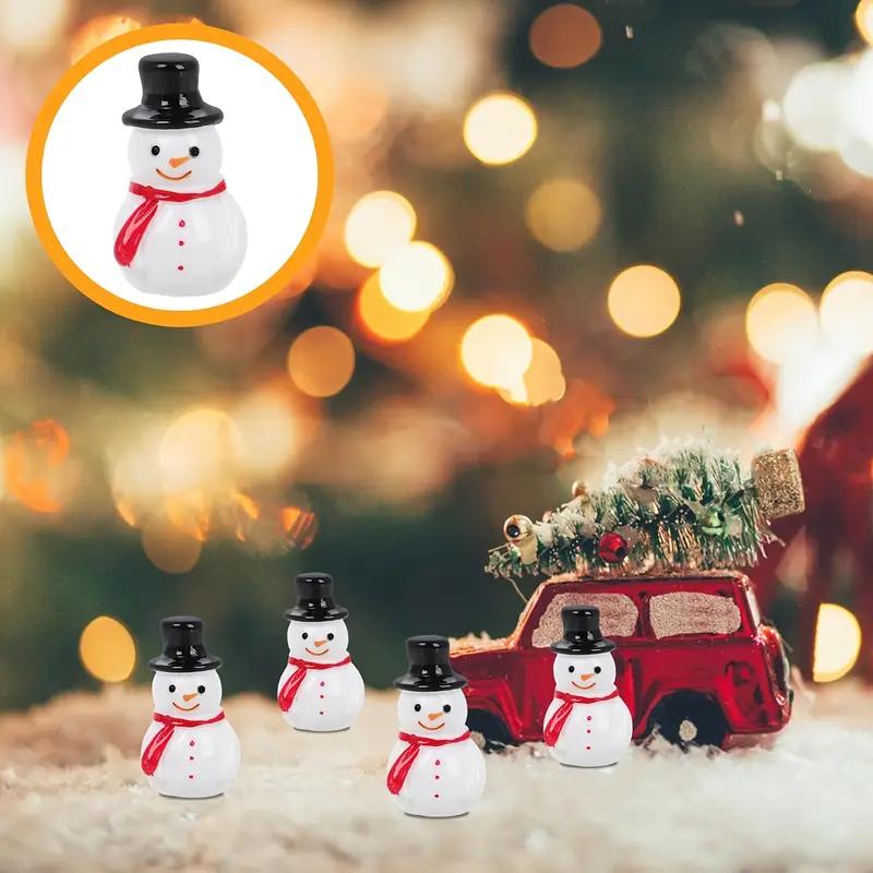 WTEMPO Mini Schneemann Figuren Ornamente Weihnachten Harz Schneemann Dekoration mit Hut Weihnachten Mikro Landschaft Ornamente Gartenzubehör für DIY Bastelarbeiten