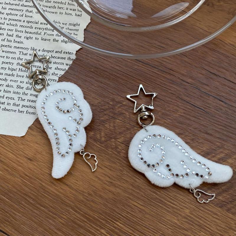 INS Stijl Retro Stof Ster Ketting Vleugel Hanger Sleutelhanger Y2K Engel Mobiele Telefoon Ketting Ornament Decoratie Accessoires Cadeaus