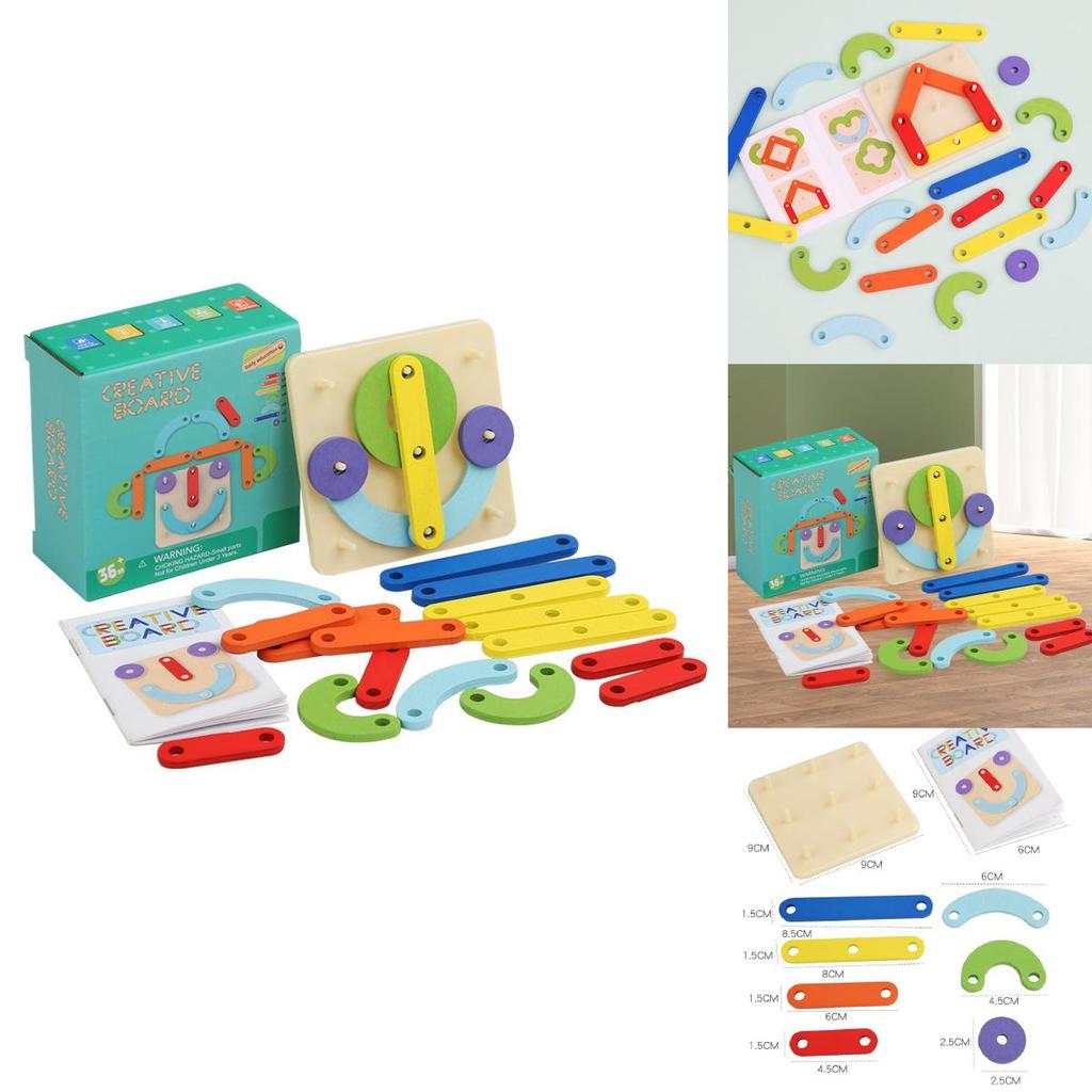 Creative Wooden Geometric Shape Puzzle Nail Board Kid Toy For Early Learning