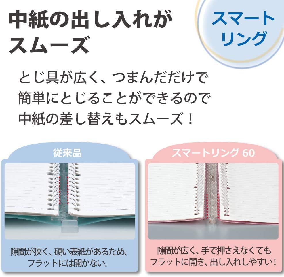 KOKUYO Campus Smart Ring Loose Leaf Binder B5 26 Holes Up To 60 Sheets Light Pink SP706LP